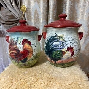 Certified International 2 PC Canisters Susan Winget Le Rooster-Perfect Condition